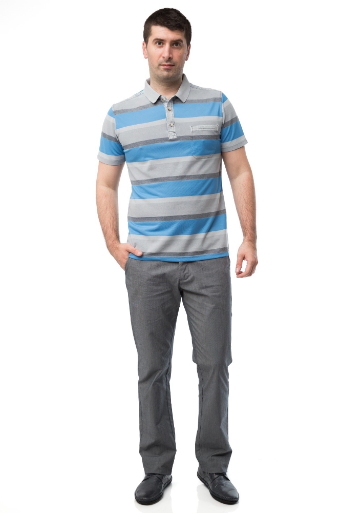 Tricou barbati cu dungi bleu si gri 8823 