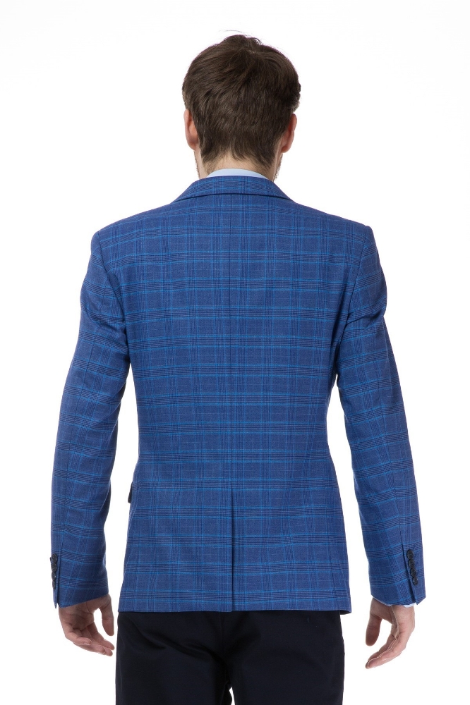 Sacou barbati albastru in carouri A18287-209