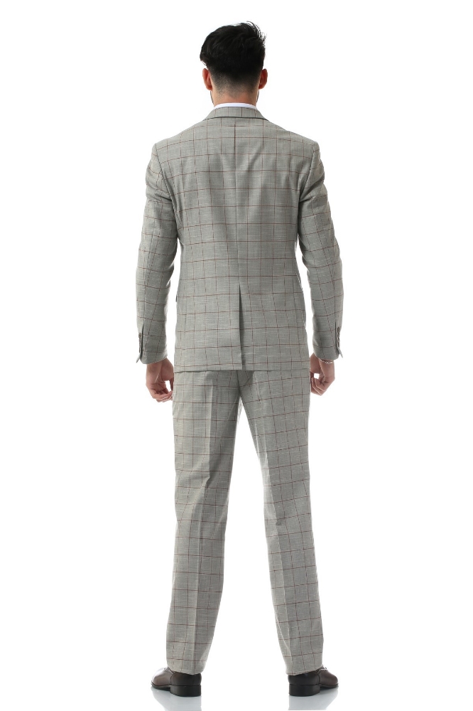 Imagine Costum bej in carouri C18041-19