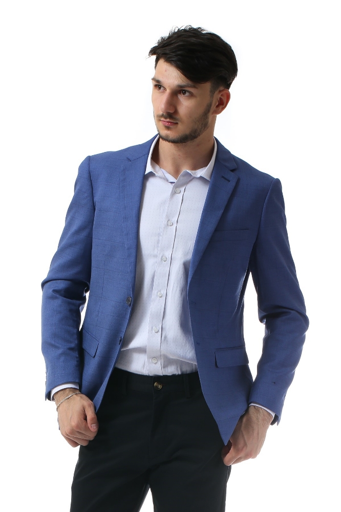 Imagine Sacou albastru in carouri A703111-76