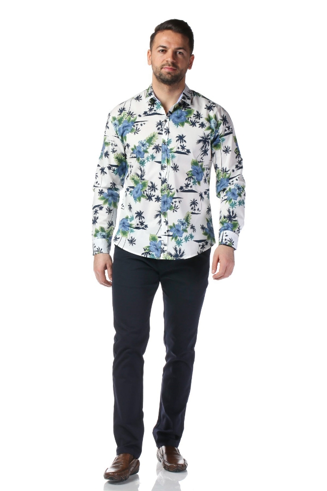 Imagine Camasa casual alba cu flori 803-1