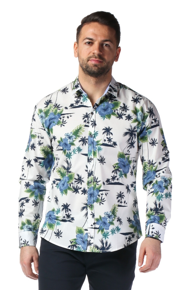 Imagine Camasa casual alba cu flori 803-1