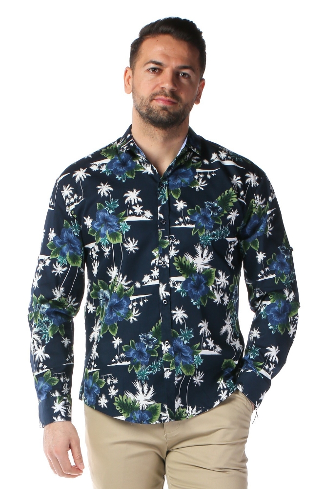 Imagine Camasa casual bleumarin cu flori 803-2