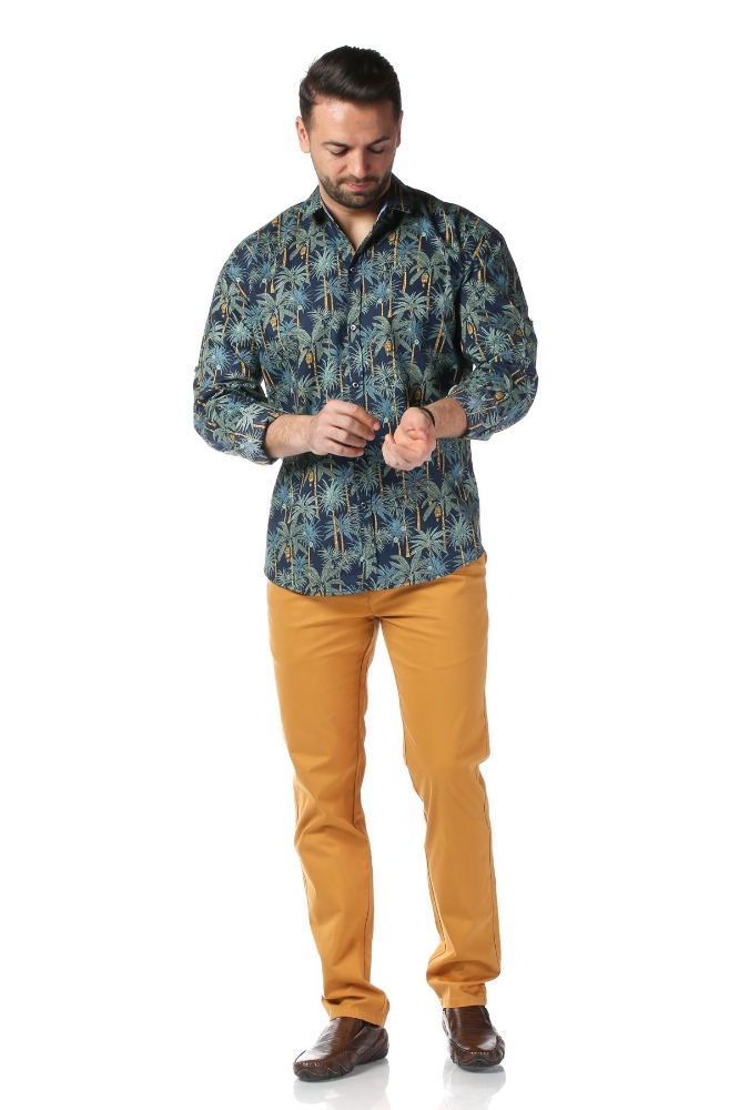 Imagine Camasa casual bleumarin cu palmieri 810-2
