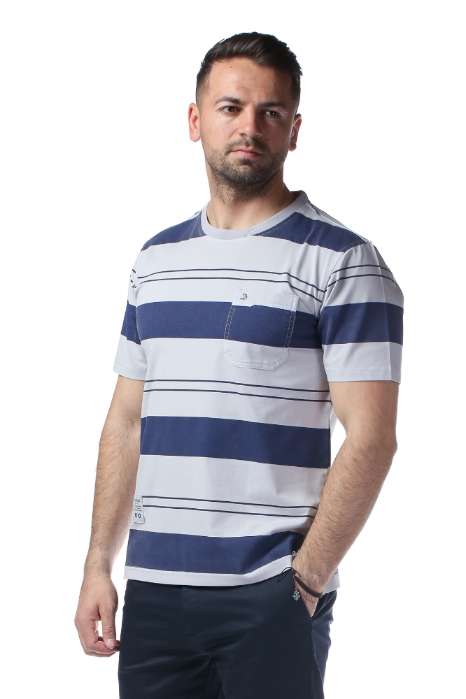 Imagine Tricou gri cu dungi bleumarin 2010-0-8