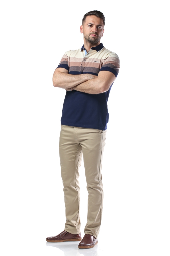 Imagine Tricou bleumarin cu dungi crem si maro X1191924S-2