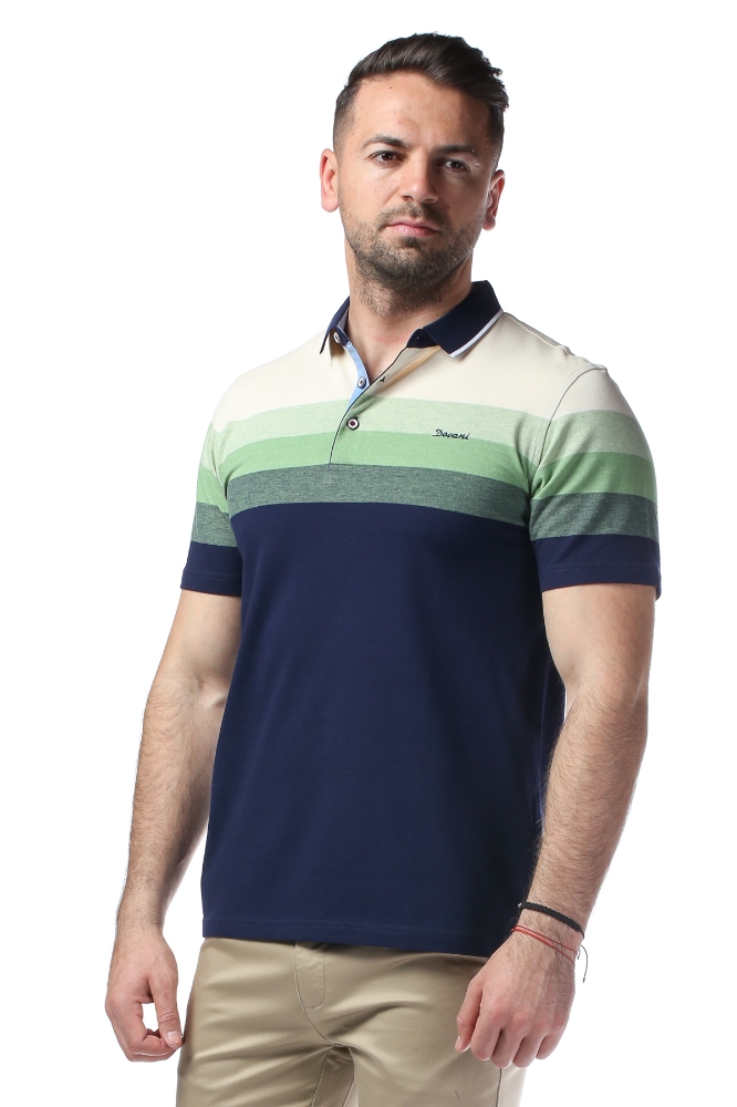 Imagine Tricou bleumarin cu dungi crem si verzi X1191924S-3