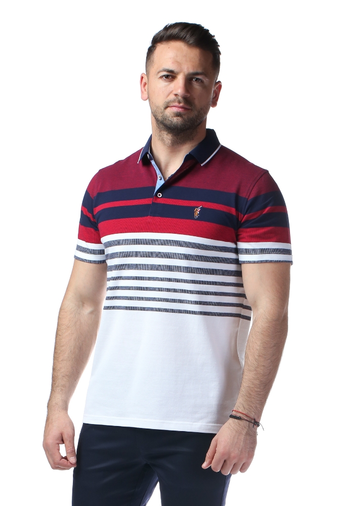 Imagine Tricou alb cu dungi grena si bleumarin X1191925S-1