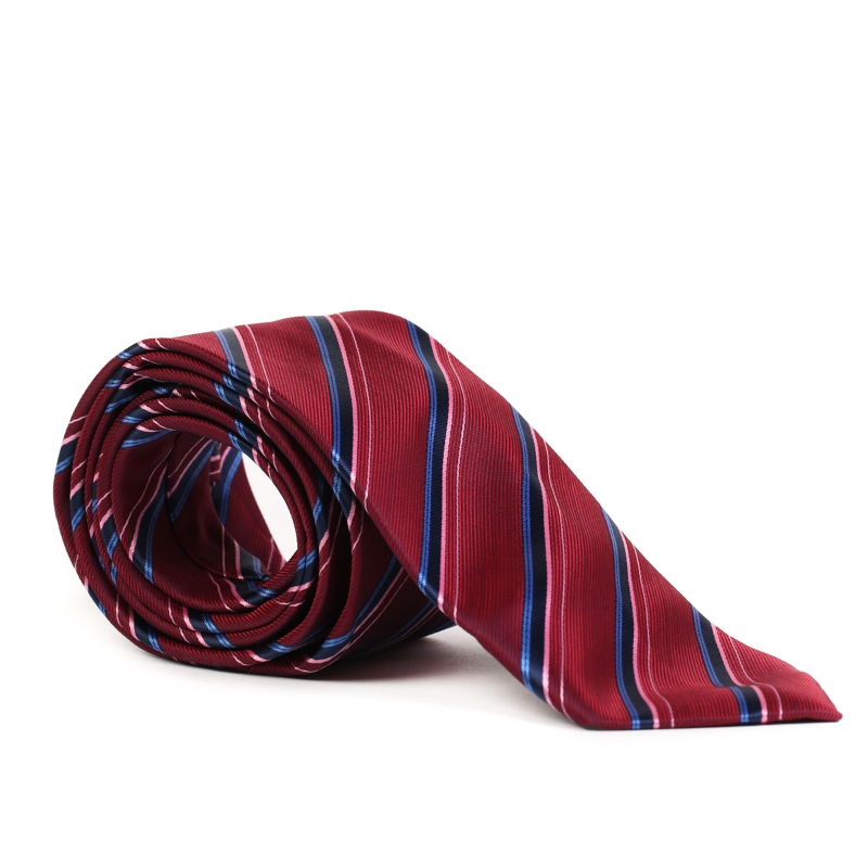 Cravata rosie cu dungi albastre si negre F1