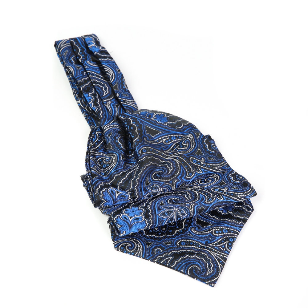 Cravata ascot neagra cu model bleu F1