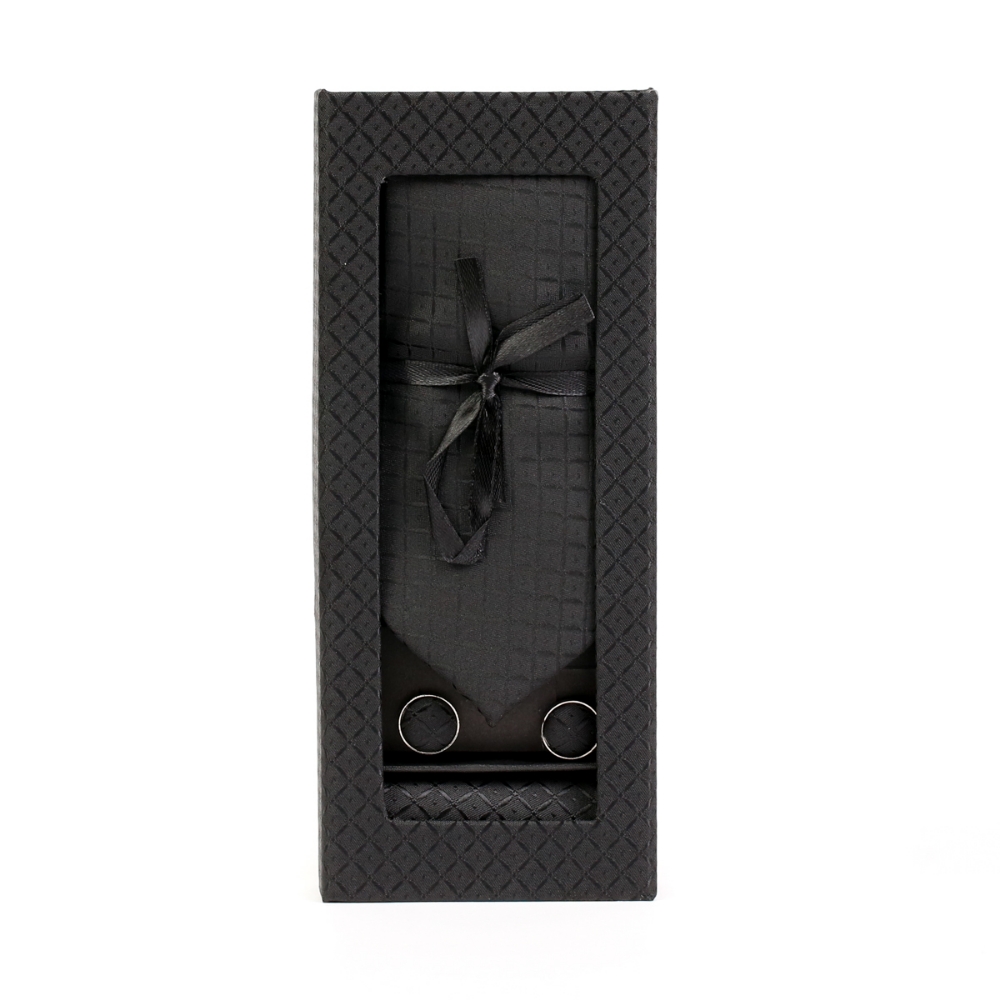 Set butoni, cravata si batista negru F1