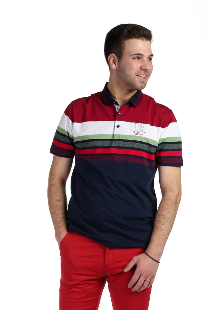 Tricou bleumarin cu dungi rosii si albe 2038-2 F1