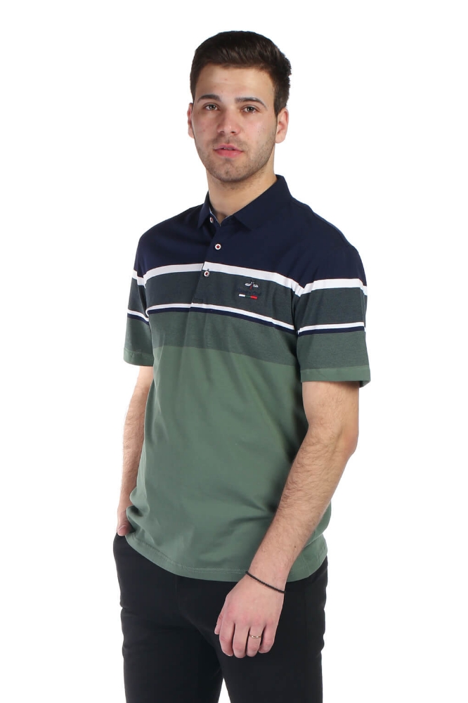 Tricou verde cu dungi bleumarin si albe X202018S-2 F1