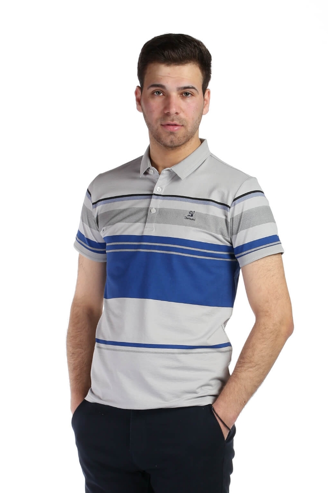 Tricou gri cu dungi albastre 1117-2 F1
