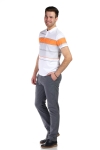 Tricou alb cu dungi portocalii si gri 1113-1 F2