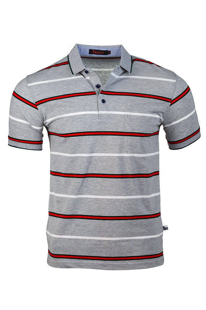 Imagine Tricou gri cu dungi albe si rosii F114-2