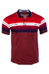 Imagine Tricou rosu cu dungi grena, bleumarin si albe S8202-2