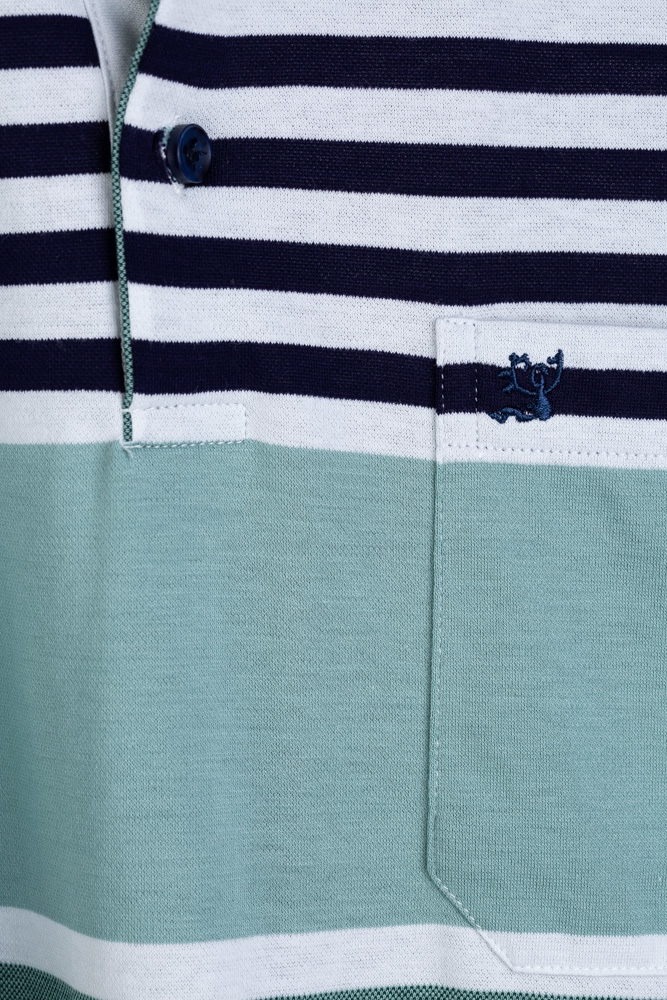 Imagine Tricou alb cu dungi bleumarin si verzi S8205-1
