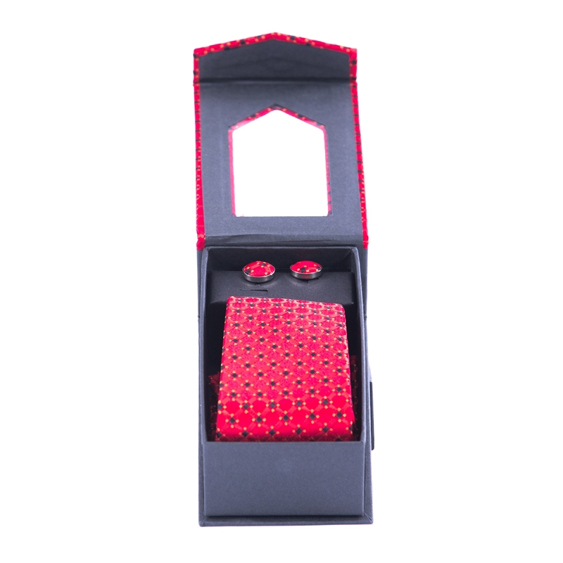 garden Commercial Morse code Set butoni, cravata si batista rosu cu model negru- DOVANI.ro
