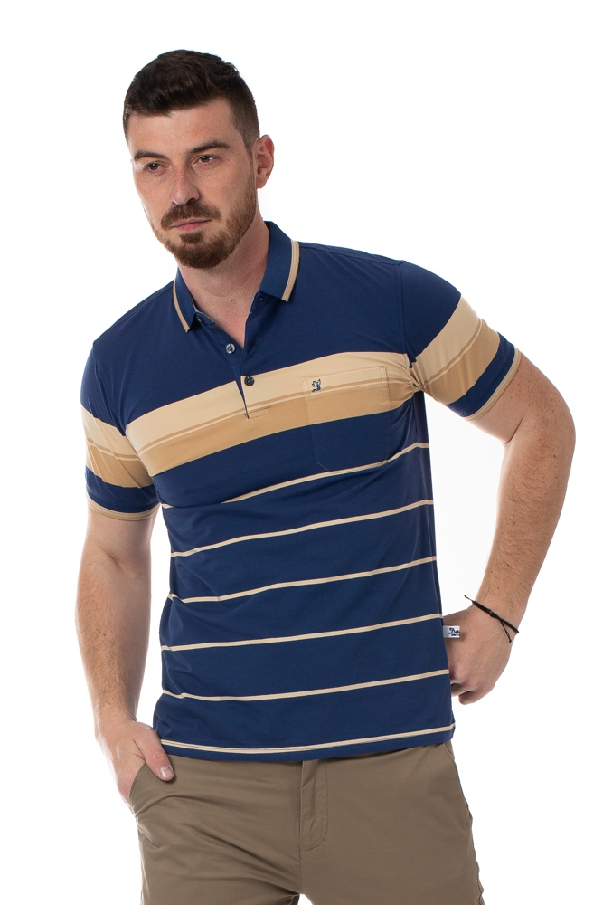 Imagine Tricou bleumarin cu dungi bej 8819-1