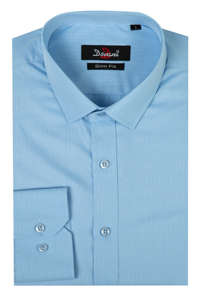 Imagine Camasa slim bleu cu dungi albe 0072-7215