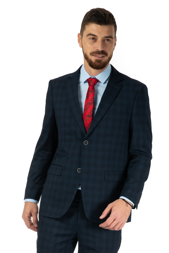 Imagine Costum bleumarin in carouri D20565-1