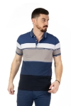 Imagine Tricou albastru cu dungi albe, gri si bleumarin 0240-2