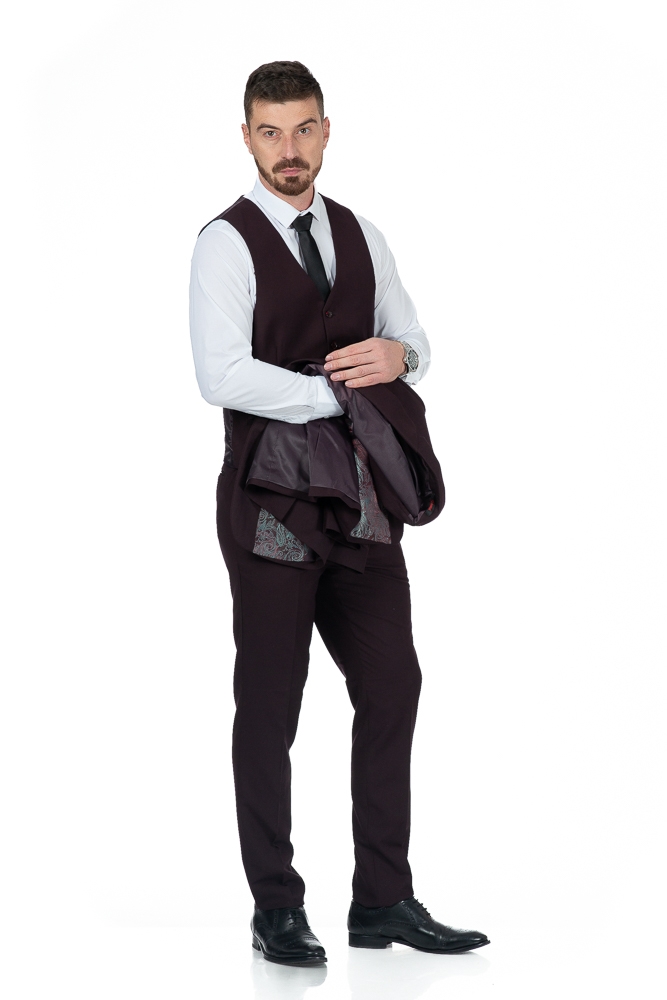 Imagine Costum grena A199-7015 cu vesta