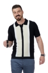 Imagine Bluza maneca scurta 1120-1 neagra cu dungi albe si bej