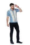 Imagine Bluza maneca scurta 1120-2 bleu cu dungi albe si bej