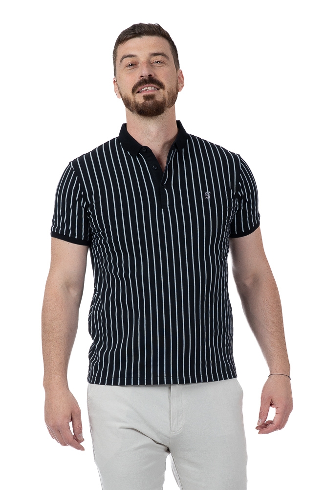 Imagine Tricou negru cu dungi gri 19830-1