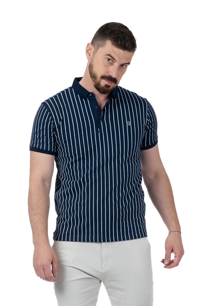Imagine Tricou bleumarin cu dungi gri 19830-3