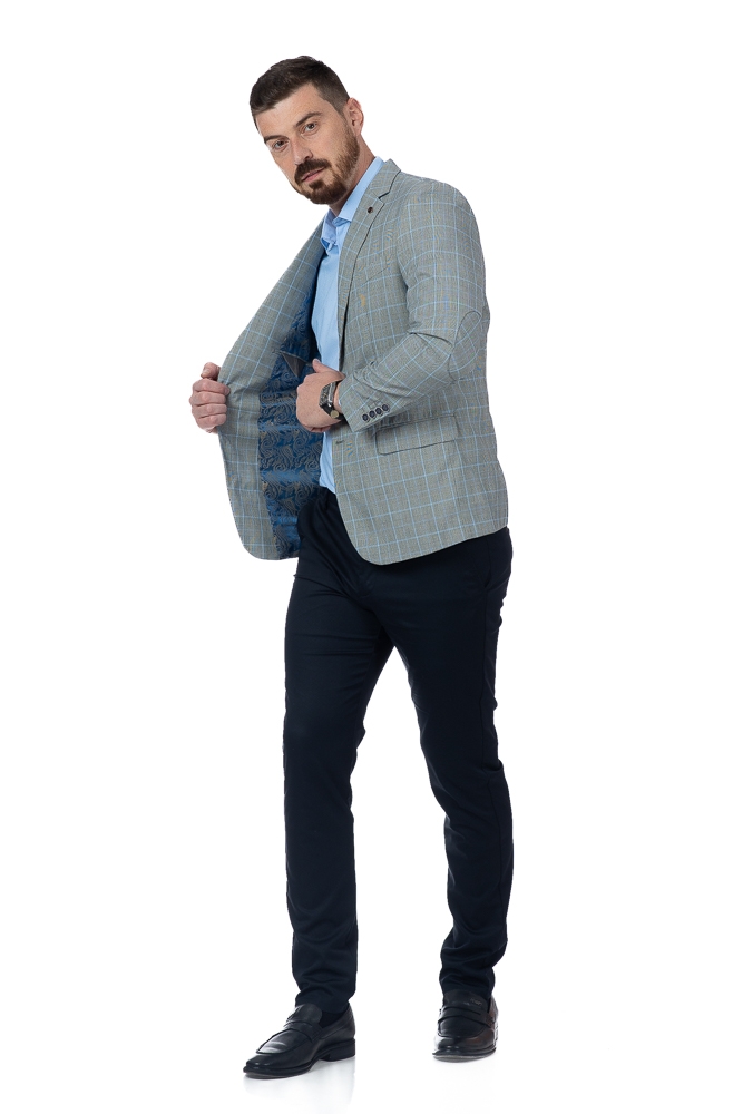 Imagine Sacou gri deschis cu carouri bleu D233356-12