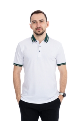 Imagine Tricou alb cu guler verde 23913-1