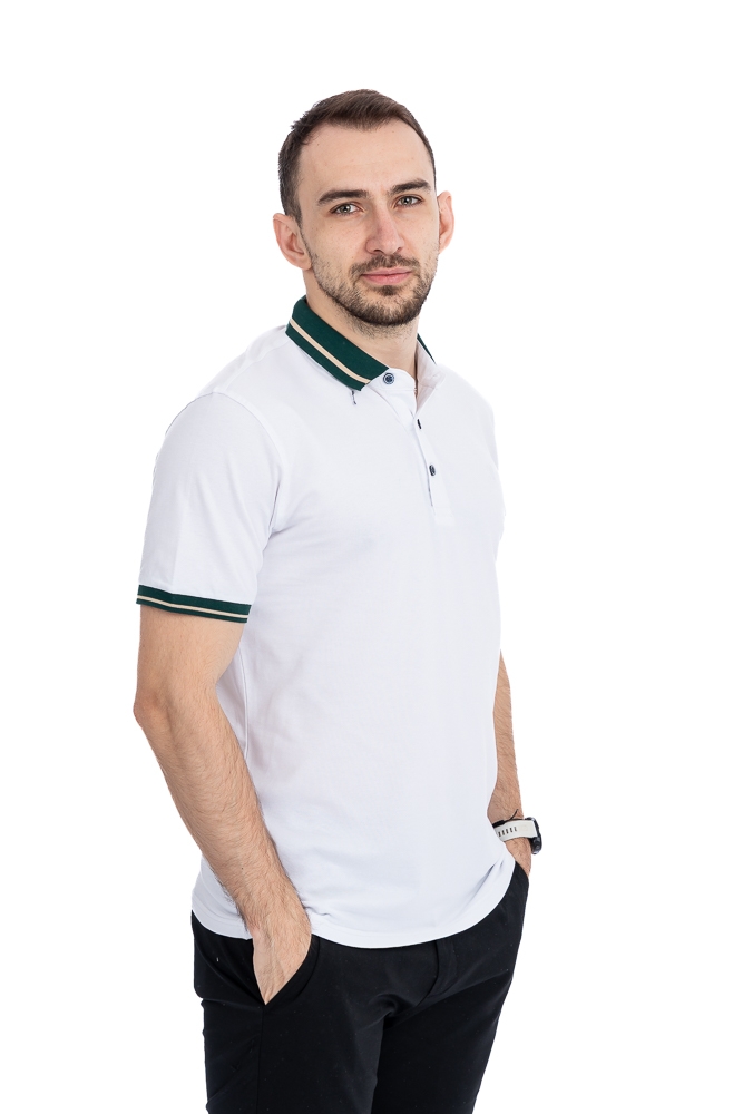 Imagine Tricou alb cu guler verde 23913-1
