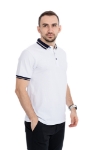 Imagine Tricou alb cu guler bleumarin 23913-3