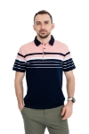 Imagine Tricou bleumarin cu dungi roz somon si albe WJ001S