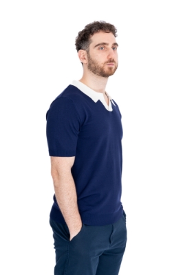 Imagine Bluza maneca scurta bleumarin cu guler alb 1123-647
