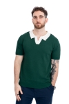 Imagine Bluza maneca scurta verde cu guler alb 1123-754