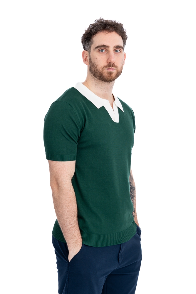 Imagine Bluza maneca scurta verde cu guler alb 1123-754