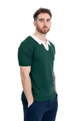 Imagine Bluza maneca scurta verde cu guler alb 1123-754