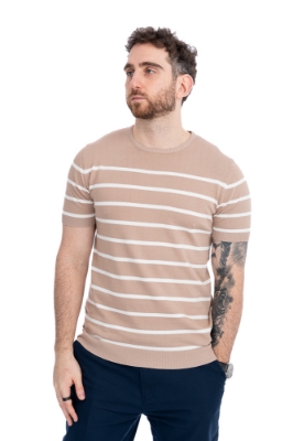Imagine Bluza maneca scurta bej cu dungi albe 1124-1