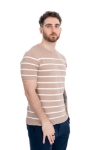 Imagine Bluza maneca scurta bej cu dungi albe 1124-1