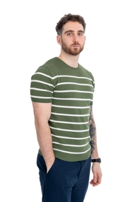 Imagine Bluza maneca scurta verde cu dungi albe 1124-2