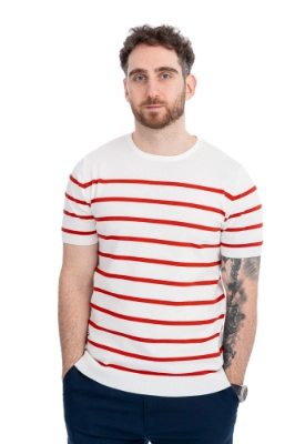 Imagine Bluza maneca scurta alba cu dungi caramizii 1124-3