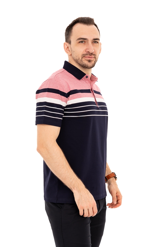 Imagine Tricou bleumarin cu dungi albe si roz pudra WJ001S RED