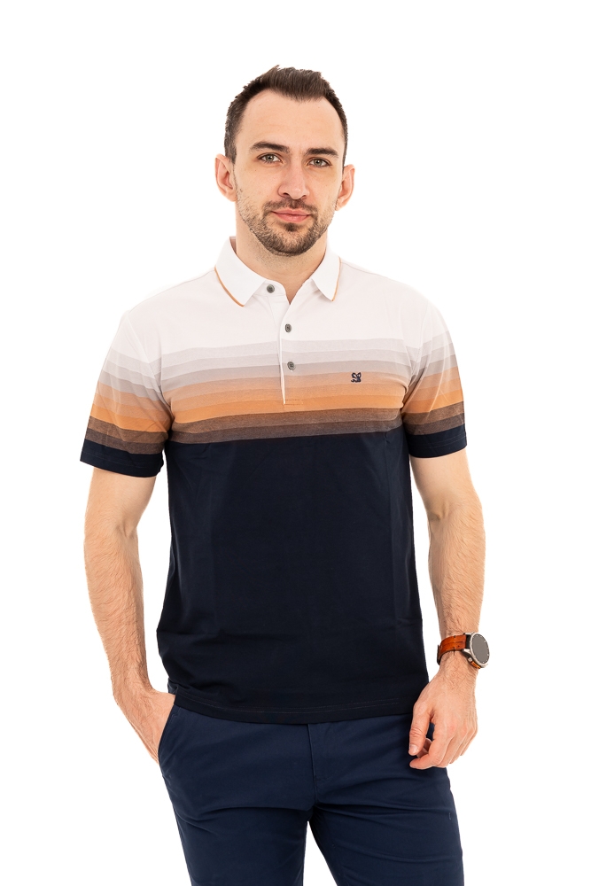 Imagine Tricou bleumarin cu dungi albe maro si gri WJ002S BROWN