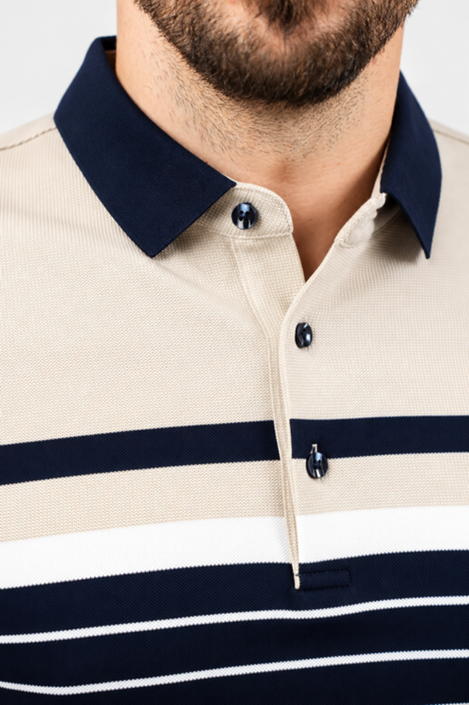 Imagine Tricou bleumarin cu dungi albe si crem GL001L-1
