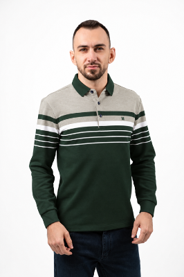 Imagine Tricou verde padure cu dungi albe si verde oliv GL001L-3